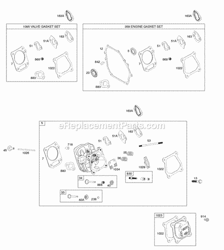 Cylinder Head Gasket Sets Diagram and Parts List for  Briggs and Stratton Engine